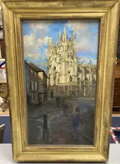 Children before a cathedral, 66 x 36cm by Peter Kuhfeld, oil on board, sold Jan 2021