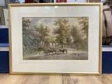 Country road with draft horses by a pond by Henry Earp, watercolour, sold Jan 2021
