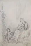 Figures beside the hearth, 22 x 15cm by Joseph Clark, pencil, sold Jan 2021