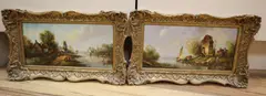 River scene and companion piece by W.E. van Groot, oil on board, sold Dec 2020