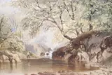 Angler beside a wooded stream by Cornelius Pearson, 1851, watercolour, sold Dec 2020