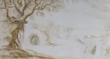 With double line borderWinter landscape by Anton Crussens, ink, sold Dec 2020