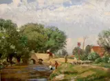 Boys fishing by David Murray, oil on canvas, sold Dec 2020