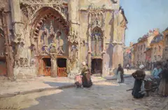 The Church Door, Honfleur' signed, inscribed verso and dated 1900 11.5 x 17.5in by Terrick Williams, 1900, oil on canvas, sold Dec 2020