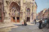 The Church Door, Honfleur' signed, inscribed verso and dated 1900 11.5 x 17.5in by Terrick Williams, 1900, oil on canvas, sold Dec 2020