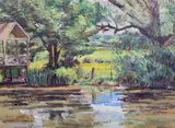 The Boathouse' signed, Exhibition label verso with title and number 26, Thomas Agnew & Sons label number 10037 16 x 22in by Duncan Grant, oil on canvas, sold Dec 2020
