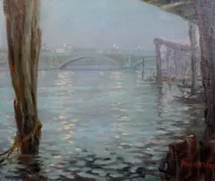 Hampton Court Bridge' signed 20 x 24in by Aileen Eagleton, oil on canvas, sold Dec 2020