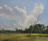 Alfriston Church from a Buttercup Meadow' signed and inscribed verso 21.5 x 26in by Frank Wootton, oil on canvas, sold Dec 2020