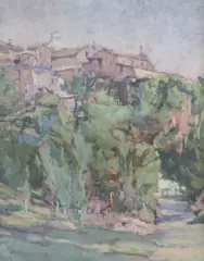 Orvieto from below by Diana Armfield, oil on board, sold Dec 2020