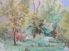 Figure amongst trees by Jean Clark, oil on canvas, sold Dec 2020