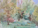 Figure amongst trees by Jean Clark, oil on canvas, sold Dec 2020