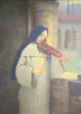 Nun playing a violin by Hermann Kaulbach, oil on canvas, sold Dec 2020