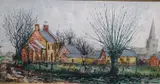 Essex farmstead with church by Paul Mann, oil on canvas, sold Dec 2020