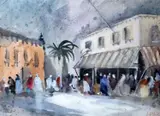 North African market scene, initialled, 19 x 27cm initialled 7.75 x 10.75in by Hercules Brabazon Brabazon, gouache and watercolour, sold Dec 2020