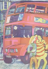 The Bus by Rupert Shephard, linocut, sold Dec 2020
