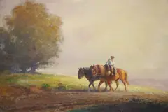 Farmer and horses returning from the fields by Eugène Péchaubès, oil on board, sold Nov 2020