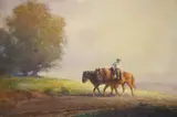 Farmer and horses returning from the fields by Eugène Péchaubès, oil on board, sold Nov 2020