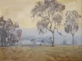 Dust in the Mitta Valley by J Colin Angus, oil on canvas, sold Nov 2020