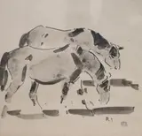 Study of two horses, initialled, 24 x 24cm by Phelan Gibb, ink and watercolour on paper, sold Nov 2020