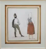 A rear view of an alpine man and woman by Charles William Day, watercolour, sold Nov 2020