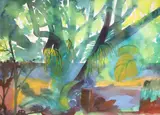 View of garden wall 1995 by Jeremy Ramsay, watercolour, sold Nov 2020