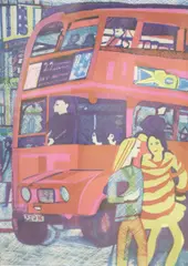 The Bus by Rupert Shephard, linocut, sold Nov 2020