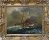 German battleship Bismarck by Kenneth Newton, oil on canvas, sold Nov 2020
