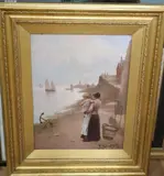 Awaiting the return of the fleet by W. Richards, oil on canvas, sold Nov 2020