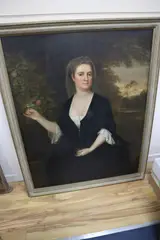 Portrait of Susannah Hedges Edmonds, in the grounds of Hendon Hall, circa 1724, 126 x 100cm CONDITION: Oil on canvas relined within the past 10 by Charles Jervas, Oil on canvas relined within the past, sold Nov 2020