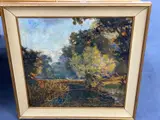 Landscape with cows grazing near a river by D. Halman Abraham, oil on canvas, sold Nov 2020