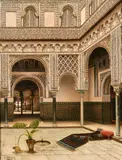 THOMAS ACEVES DE LOREDO (19TH/20TH CENTURY), COURTYARD OF A MOORISH PALACE, oil on by Tomas Aceres, oil on canvas, sold May 2022