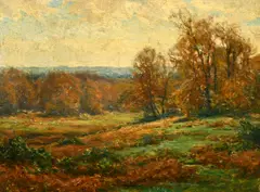British, an extensive Autumn landscape with bracken by Frederick Golden Short, oil on canvas, sold May 2022