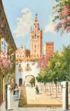 Patio de Banderas, Seville by Enrique Roldán, oil on panel, offered May 2022