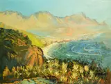 South African, A view of a bay with mountains beyond by Philip Niel Erskine, oil on board, offered May 2022
