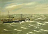 An anchored steamboat on choppy seas by Harry J. Jansen, 1892, oil on canvas, offered May 2022