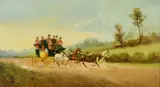 British, A stagecoach on an open road by Philip Rideout, oil on board, sold May 2022