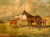 Thorough Bred Mares, Gem of Gems and Activity by William Eddowes Turner, oil on canvas, offered May 2022
