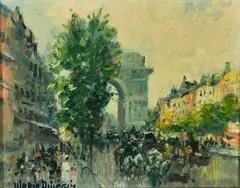Italian, Figures and horses on the Champs-Elysees by Merio Ameglio, oil on canvas, offered May 2022