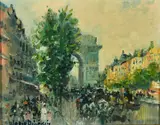 Italian, Figures and horses on the Champs-Elysees by Merio Ameglio, oil on canvas, offered May 2022