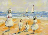 Children on the beach by Walter John Beauvais, gouache, sold May 2022