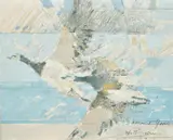 Barnacle Geese by Dexter Brown, mixed media on canvas, sold May 2022