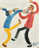 Rob on the Town' figures brawling in a street by Simeon Stafford, oil on card, sold May 2022