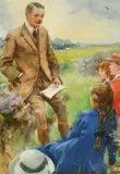 British, a sketch of a moustachioed gentleman reading to children, commissioned by W by Thomas John Overnell, watercolour, offered May 2022