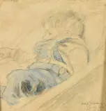 British, a watercolour and pencil study of a young boy resting by Hubert Williams, 1959, watercolour and pencil, sold May 2022