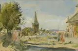British, A view of a churchyard by John Stainton Ward, watercolour, sold May 2022