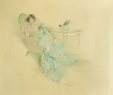 British, an elegant young lady relaxing in an armchair by Richard Pannett, watercolour, sold May 2022