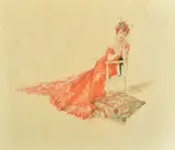 British, an elegant young lady dressed in a red dress by Richard Pannett, watercolour, sold May 2022