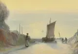 British, figures on a beach unloading a catch by John White, 1914, watercolour, sold May 2022