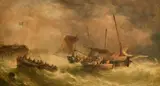British, shipping approaching a French port in difficult seas by Alfred Herbert, watercolour, sold May 2022