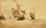 Entering harbour in a swell by Frederick James Aldridge, watercolour, sold May 2022